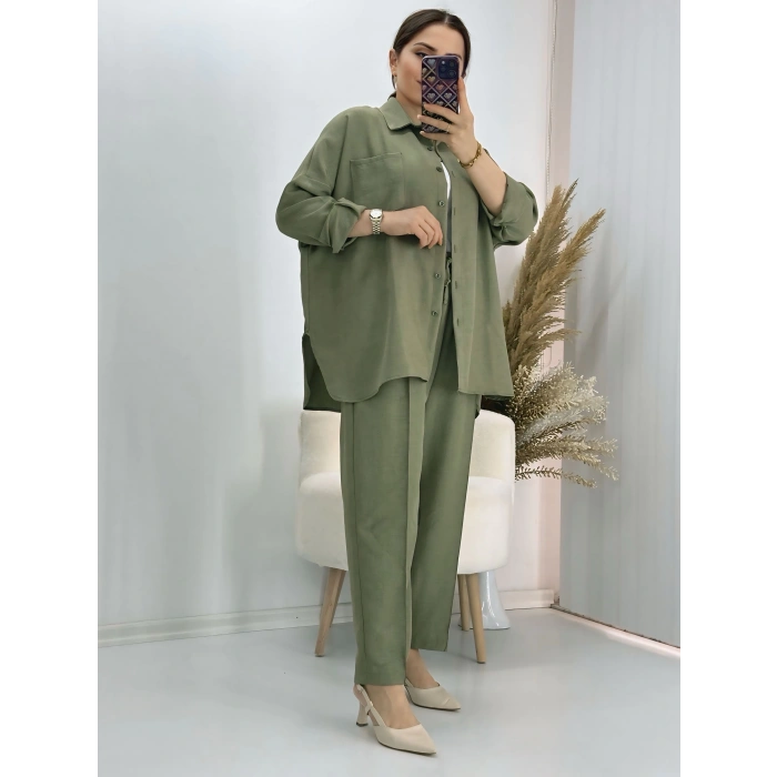 Pamuklu Keten İkili Takım Yeşil