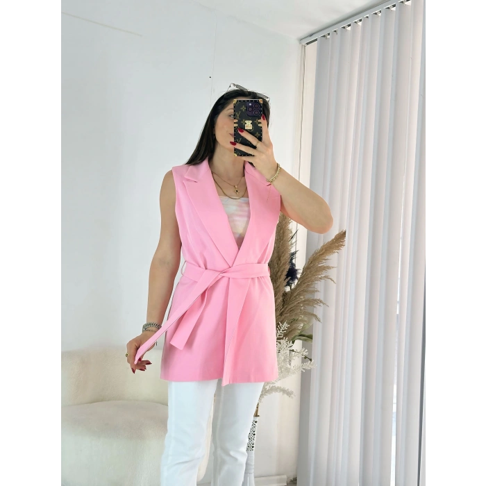 Pembe Bağlamalı Yelek