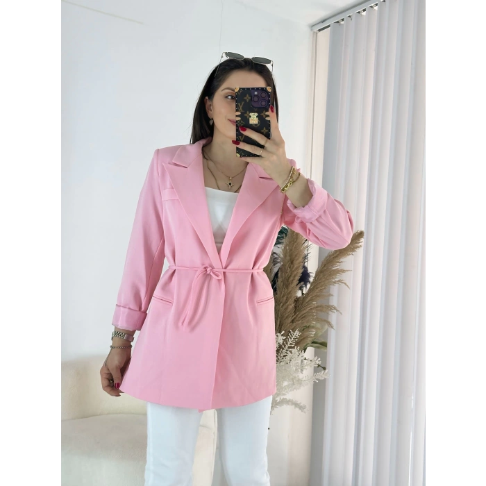 Pembe Bel Bağlamalı Ceket