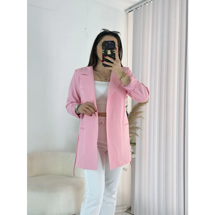 Pembe Bel Bağlamalı Ceket