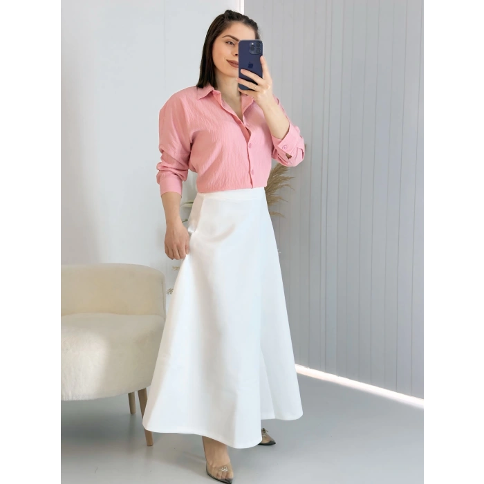 Scuba Kumaş Kloş Etek Beyaz