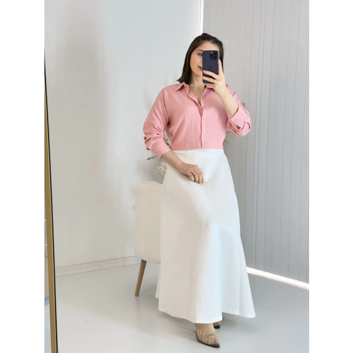 Scuba Kumaş Kloş Etek Beyaz