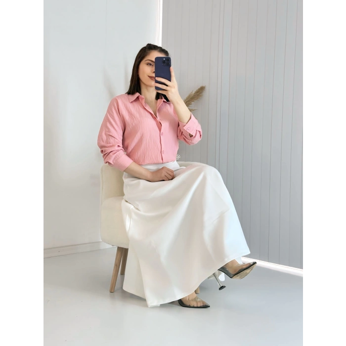 Scuba Kumaş Kloş Etek Beyaz