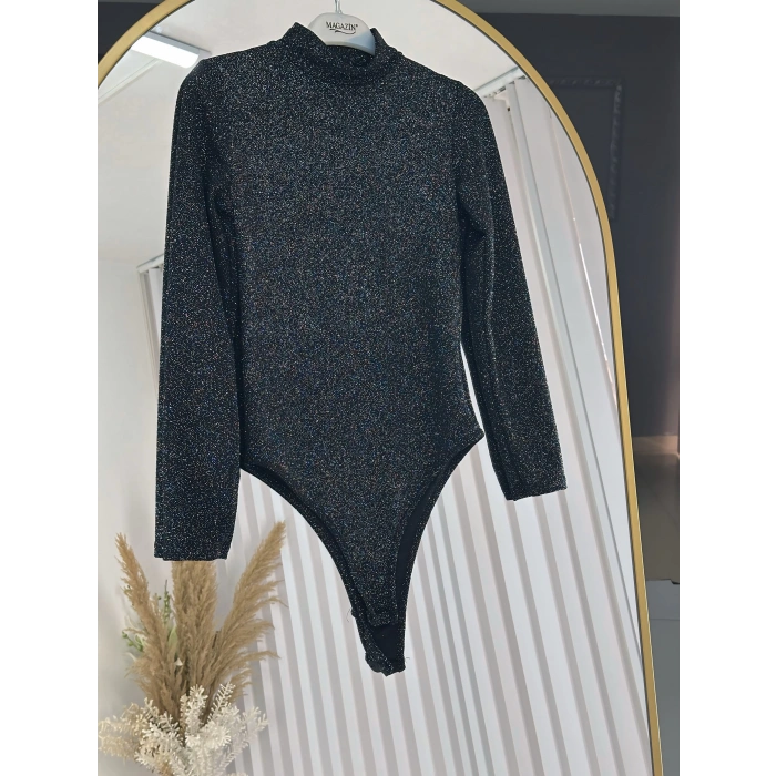 Simli Siyah Çıtçıtlı Bady