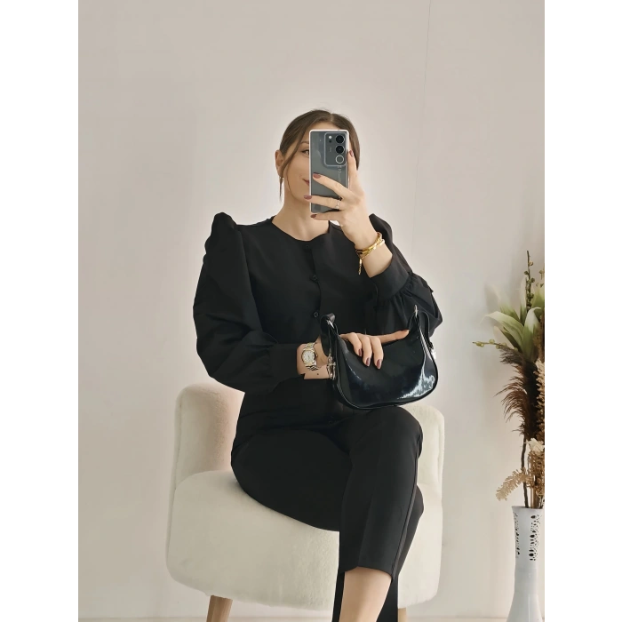 Siyah Balon Kol Gömlek