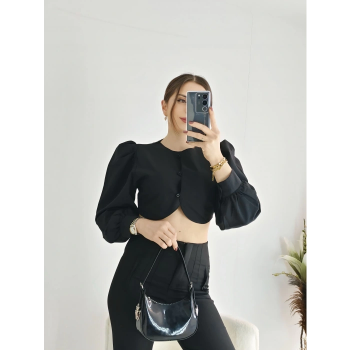 Siyah Balon Kol Gömlek