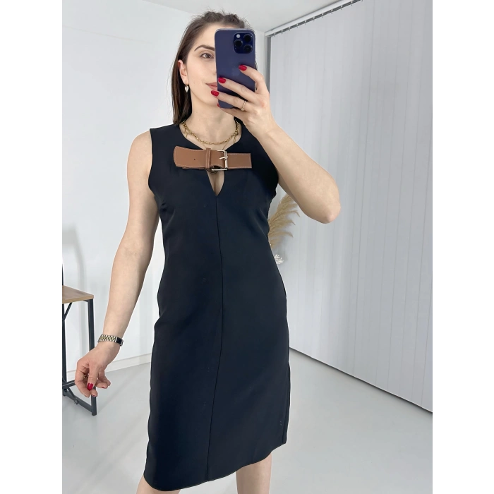 Siyah Göğüs Kemerli Klasik Elbise