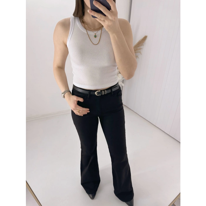 Siyah İspanyol Paça Likralı Kot