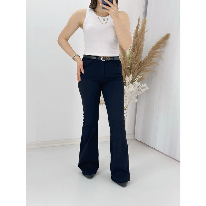 Siyah İspanyol Paça Likralı Kot