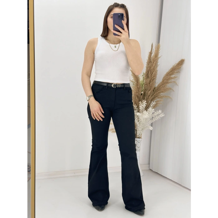 Siyah İspanyol Paça Likralı Kot