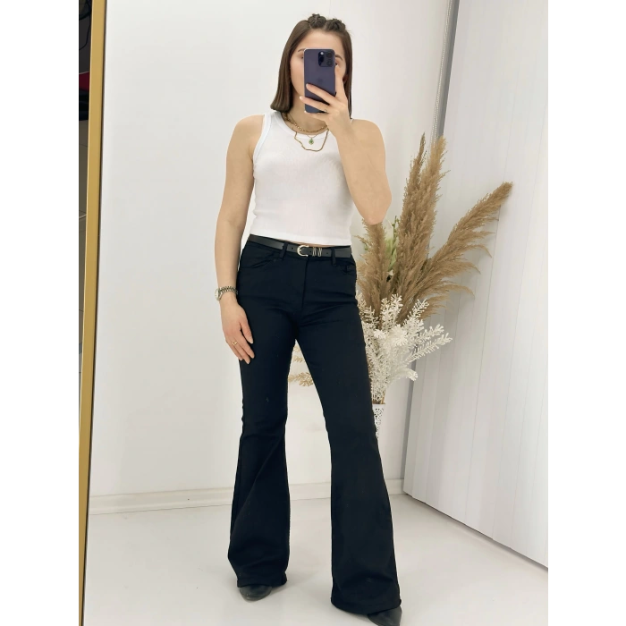 Siyah İspanyol Paça Likralı Kot