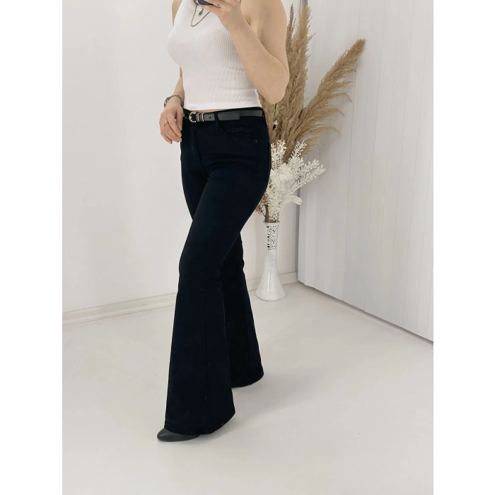 Siyah İspanyol Paça Likralı Kot