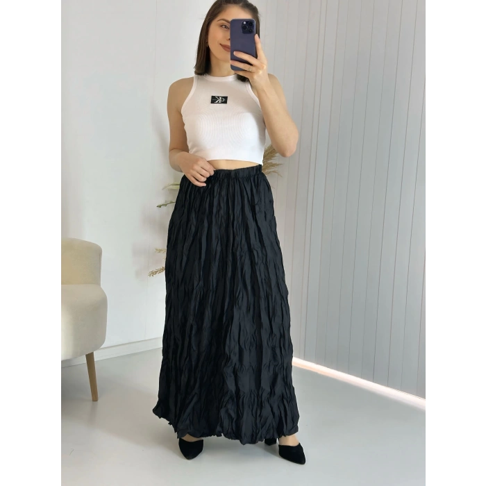 Siyah Kraşlı Pamuk Uzun Etek