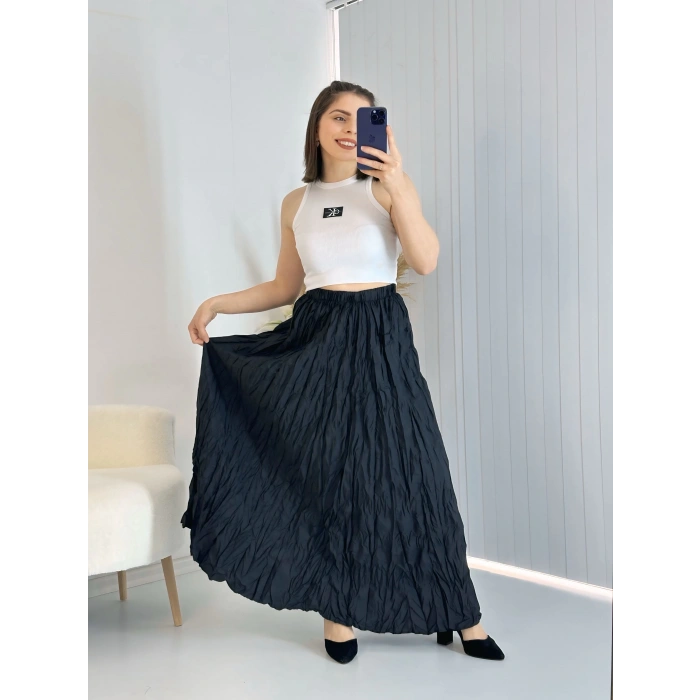 Siyah Kraşlı Pamuk Uzun Etek