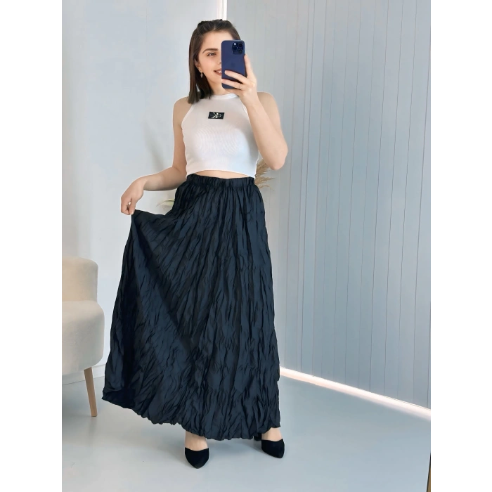 Siyah Kraşlı Pamuk Uzun Etek