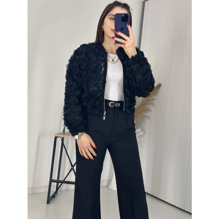 Siyah Palazzo Kumaş Pantolon