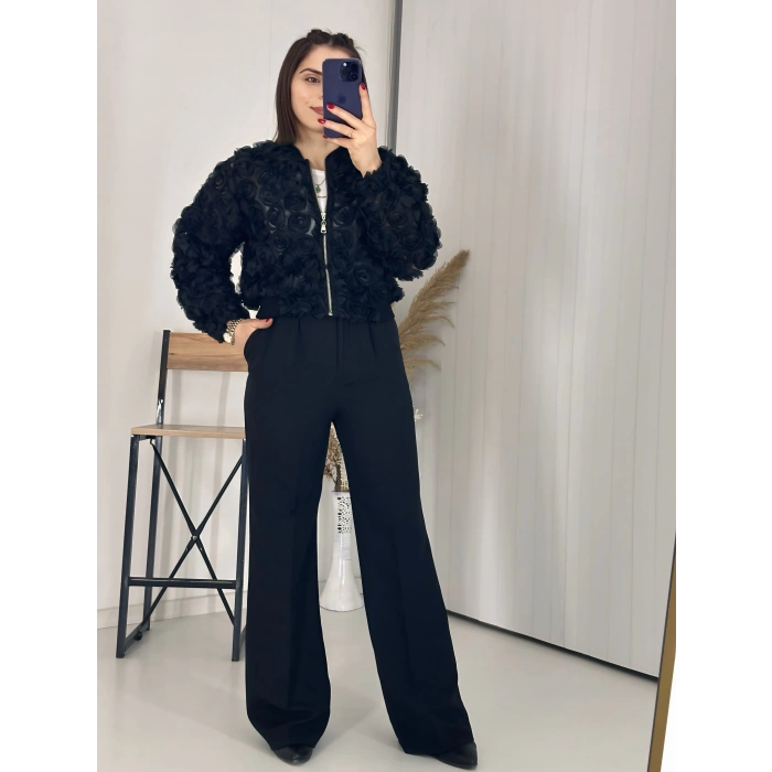 Siyah Palazzo Kumaş Pantolon