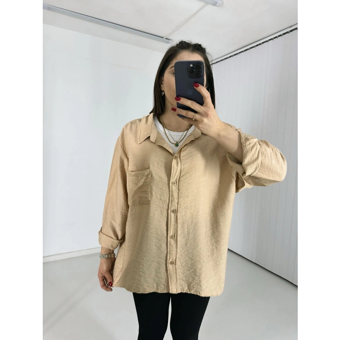Tek Cepli Oversize Keten Gömlek