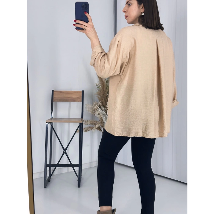 Tek Cepli Oversize Keten Gömlek