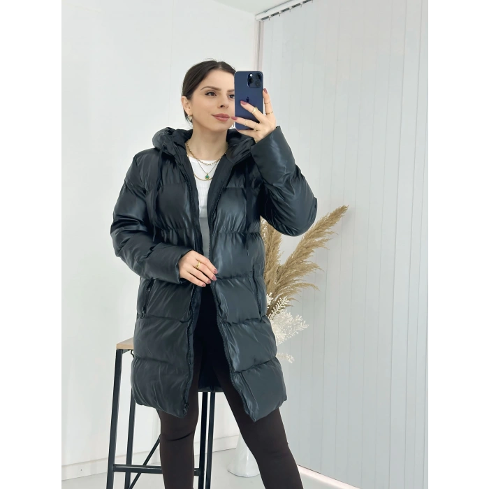 Uzun Deri Şişme Mont