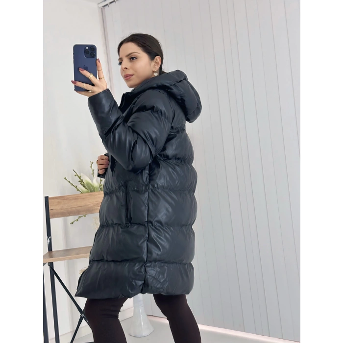 Uzun Deri Şişme Mont