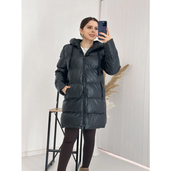 Uzun Deri Şişme Mont