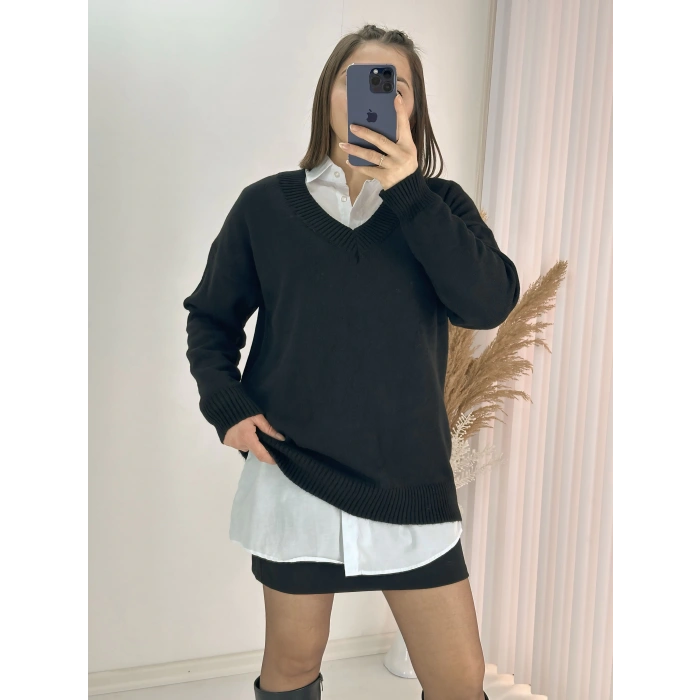 V Yaka Uzun Kazak Siyah