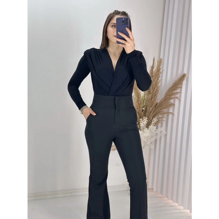 Vatkalı Kravuze V Yaka Çıtçıtlı Bady