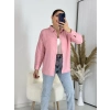Ağaç Kabuğu Oversize Keten Pembe Gömlek