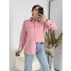 Ağaç Kabuğu Oversize Keten Pembe Gömlek