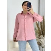 Ağaç Kabuğu Oversize Keten Pembe Gömlek