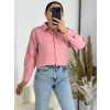 Ağaç Kabuğu Oversize Keten Pembe Gömlek
