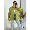 Ağaç Kabuğu Oversize Keten Yağ Yeşil Gömlek