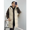 Bej Kapişonlu Uzun Şişme Yelek