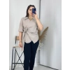 Bej Kravuze Yaka Bel Bağlamalı Gömlek