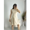 Bej Önü Büzgülü Elbise