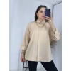 Bej Uzun Kollu Basic Pamuklu Oversize Gömlek