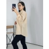 Bej Uzun Kollu Basic Pamuklu Oversize Gömlek