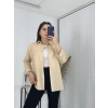 Bej Uzun Kollu Basic Pamuklu Oversize Gömlek