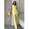 Bel Kuşaklı Yelek Palazzo Takım Sarı