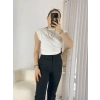 Beyaz Sandy Kolsuz Büzgülü Bluz