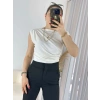 Beyaz Sandy Kolsuz Büzgülü Bluz