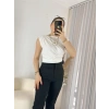 Beyaz Sandy Kolsuz Büzgülü Bluz