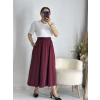 Bordo Beli Lastiklı Kloş Balon Etek