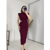 Bordo BROŞLU Vatkalı Krep Elbise