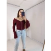 Bordo Fermuarlı İspanyol Kol Ottoman Bluz