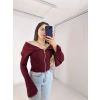 Bordo Fermuarlı İspanyol Kol Ottoman Bluz