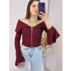 Bordo Fermuarlı İspanyol Kol Ottoman Bluz