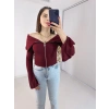 Bordo Fermuarlı İspanyol Kol Ottoman Bluz