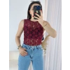 Bordo Transparan Dantel Bluz